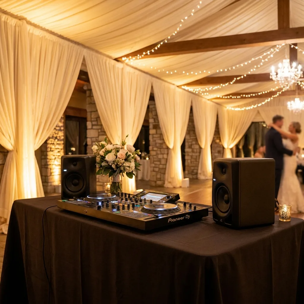 DJ booth set up at a Miami wedding reception
