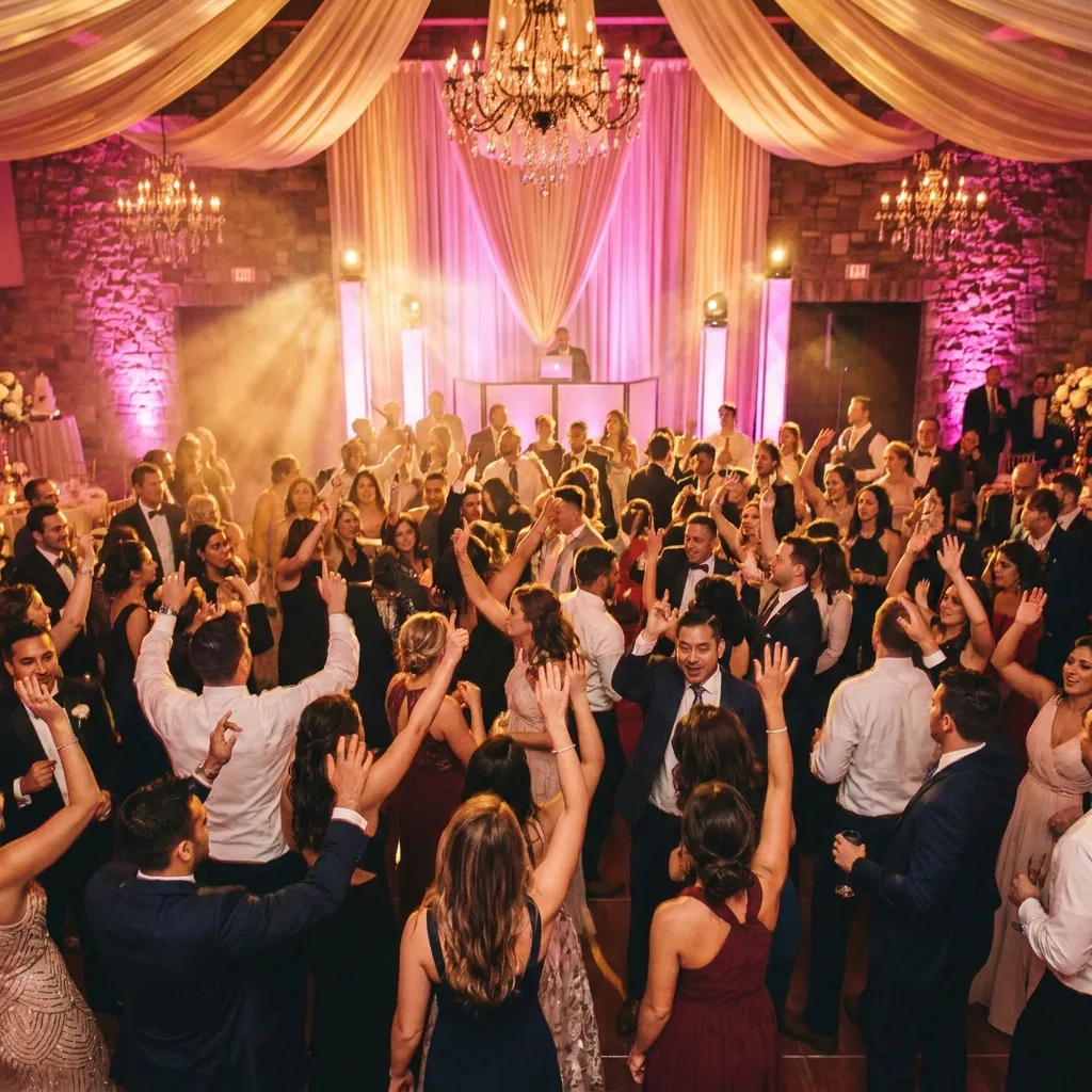 Uplighting and dance floor at an event