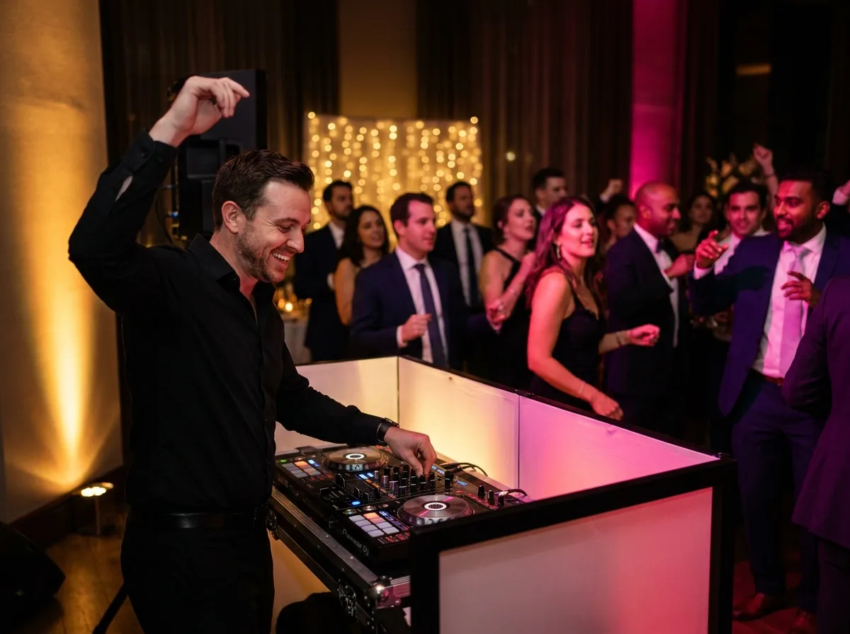 DJ performing at a Miami event with vibrant lighting